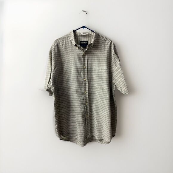 Eddie Bauer Top Mens XL Green Plaid Short Sleeved Work Shirt Pocket Classic - Picture 1 of 8